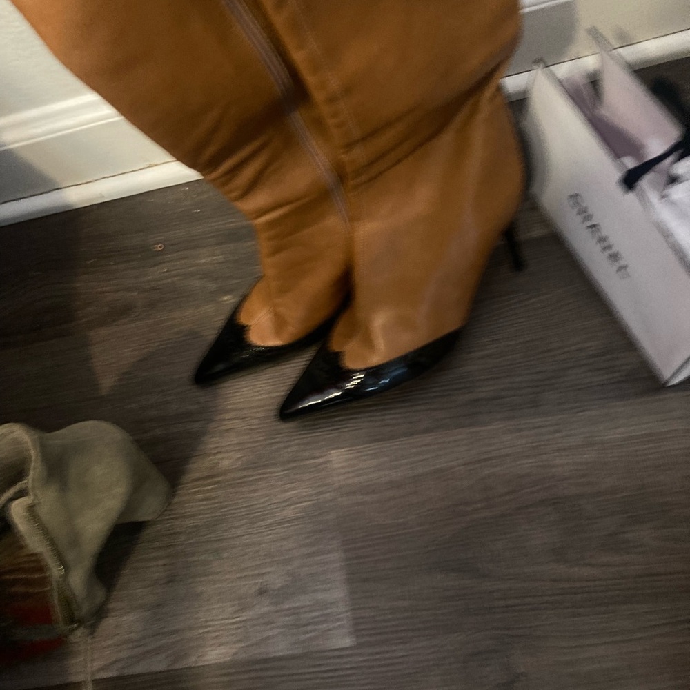 Leather with black patten leather trim boots